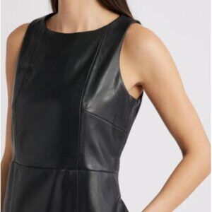 NEW - Halogen Structured Faux Leather Sleeveless Midi Dress in Black - Size XXS